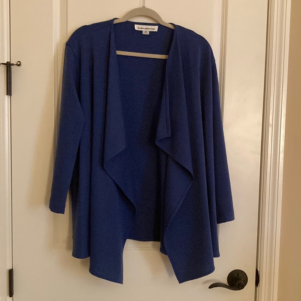 Caroline Rose - Blue Draped Cardigan Sweater with Waterfall Design EUC